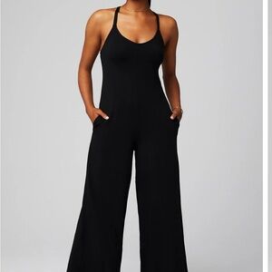 Fabletics Sleek Black Jumpsuit Cloud Jersey Wide Leg Onesie XS